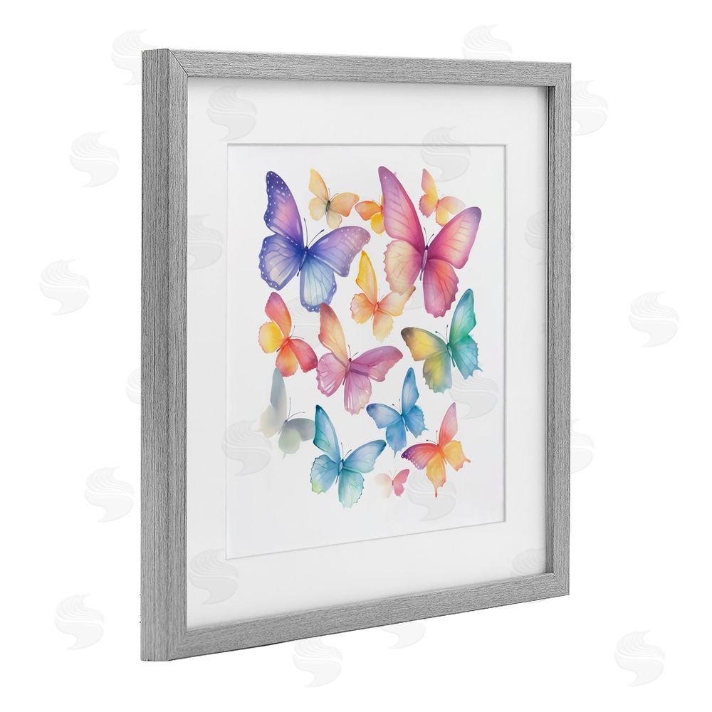 Creative Studio Rainbow Butterflies Rabble Gray Framed Print Under Glass Wall Art