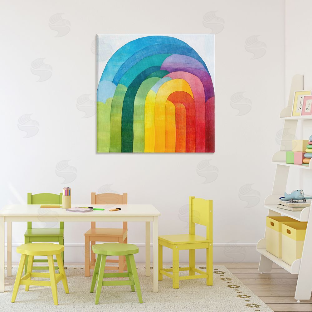 Creative Studio Vibrant Rainbow Arch Abstraction Stretched Canvas Wall Art Print in Room