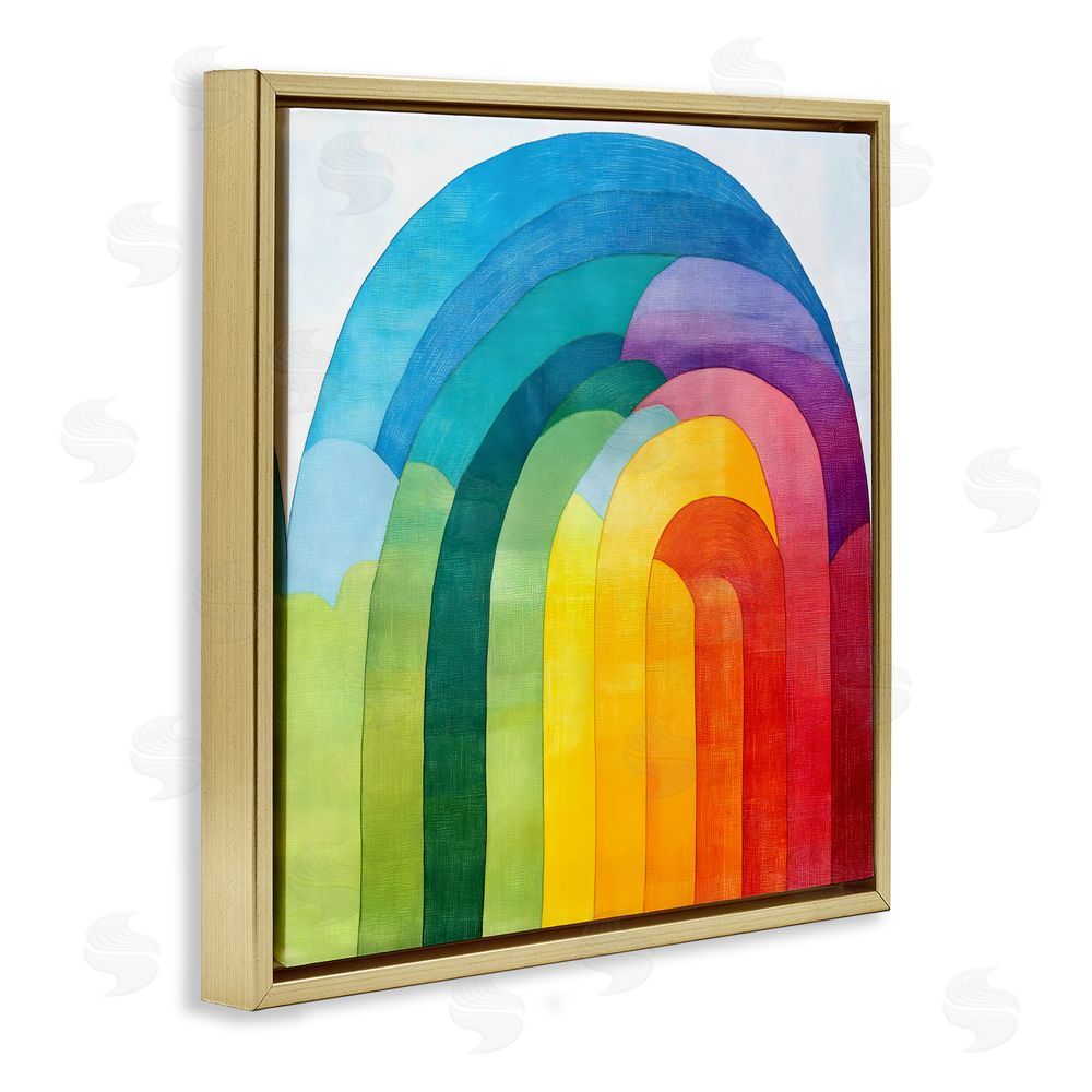 Creative Studio Vibrant Rainbow Arch Abstraction Gold Floating Frame Canvas Wall Art Print