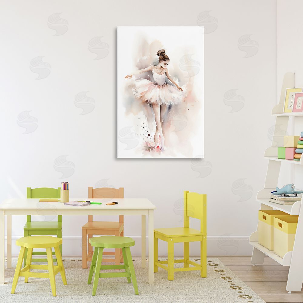 Creative Studio Watercolor Dancer Pose Stretched Canvas Wall Art Print in Room