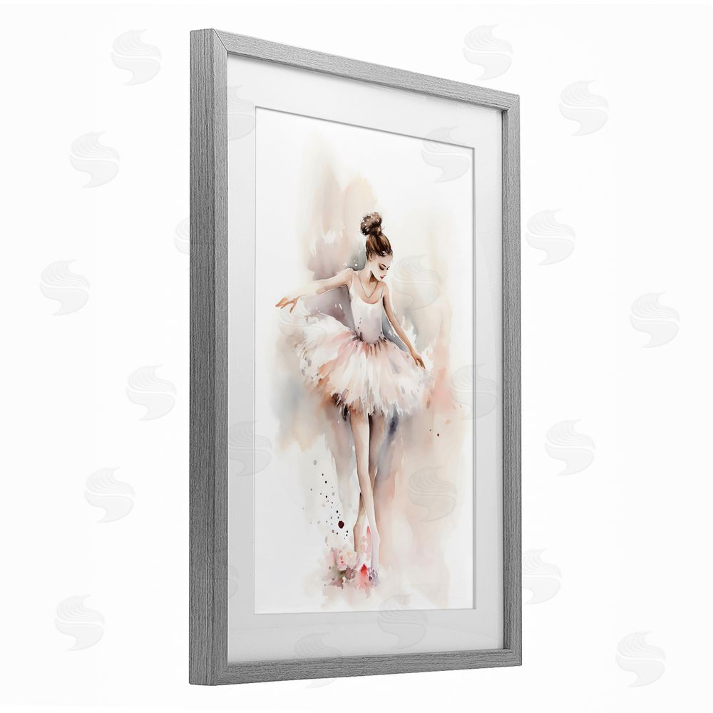 Creative Studio Watercolor Dancer Pose Gray Framed Print Under Glass Wall Art