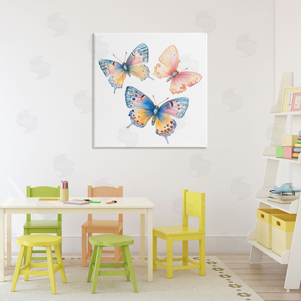 Creative Studio Whimsical Butterfly Trio Stretched Canvas Wall Art Print in Room