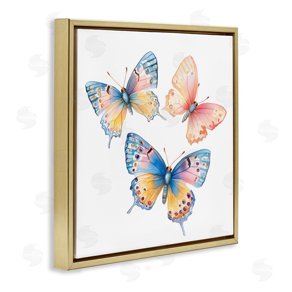 Creative Studio Whimsical Butterfly Trio Gold Floating Frame Canvas Wall Art Print