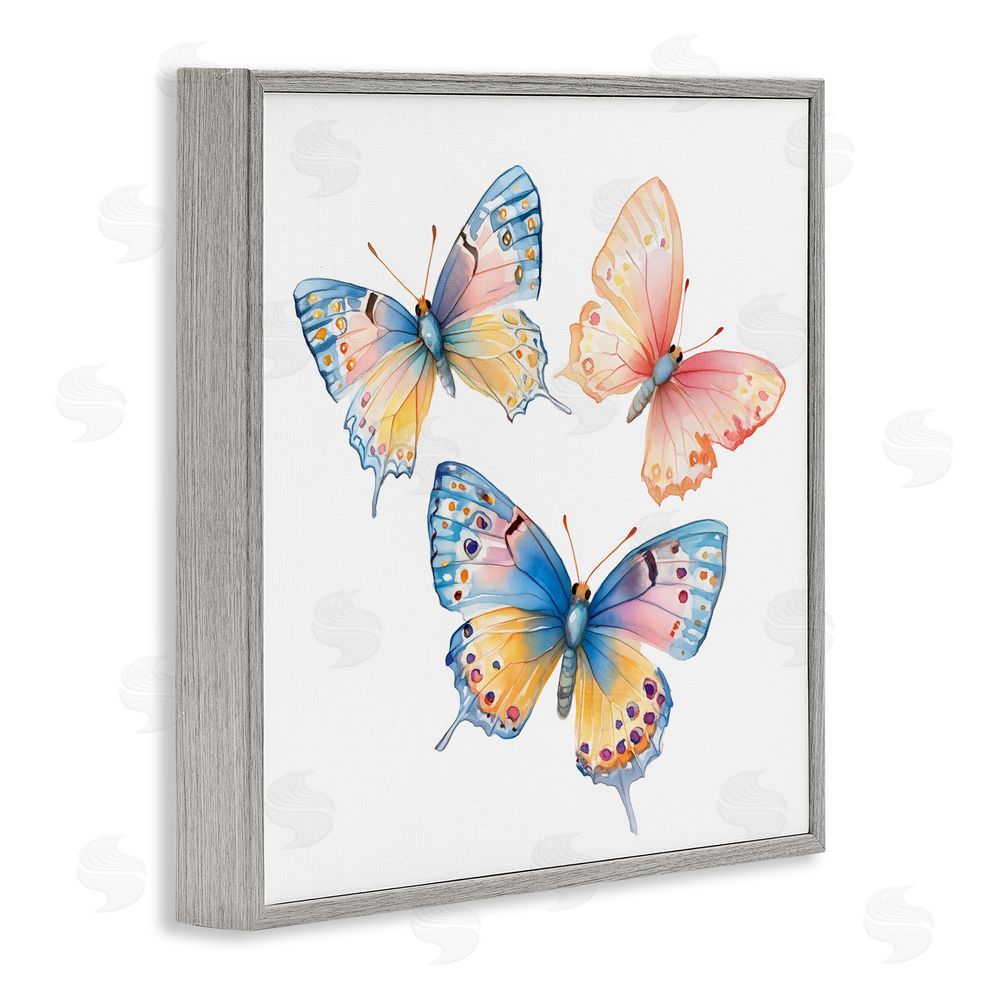 Creative Studio Whimsical Butterfly Trio Gray Framed Giclee Wall Art Print