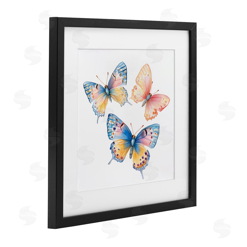 Creative Studio Whimsical Butterfly Trio Black Framed Print Under Glass Wall Art