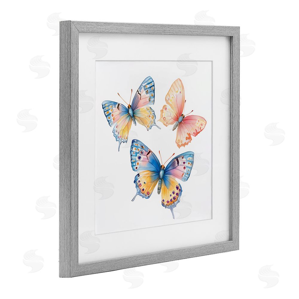 Creative Studio Whimsical Butterfly Trio Gray Framed Print Under Glass Wall Art