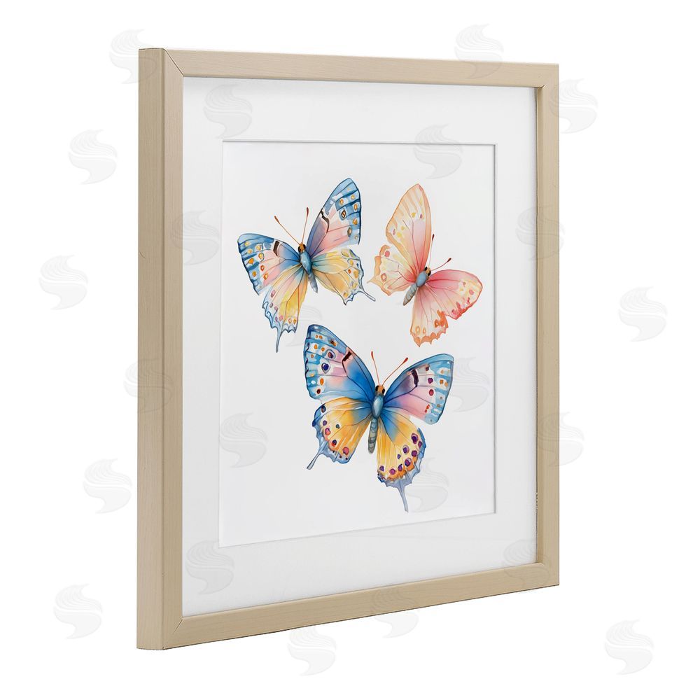 Creative Studio Whimsical Butterfly Trio Brown Framed Print Under Glass Wall Art