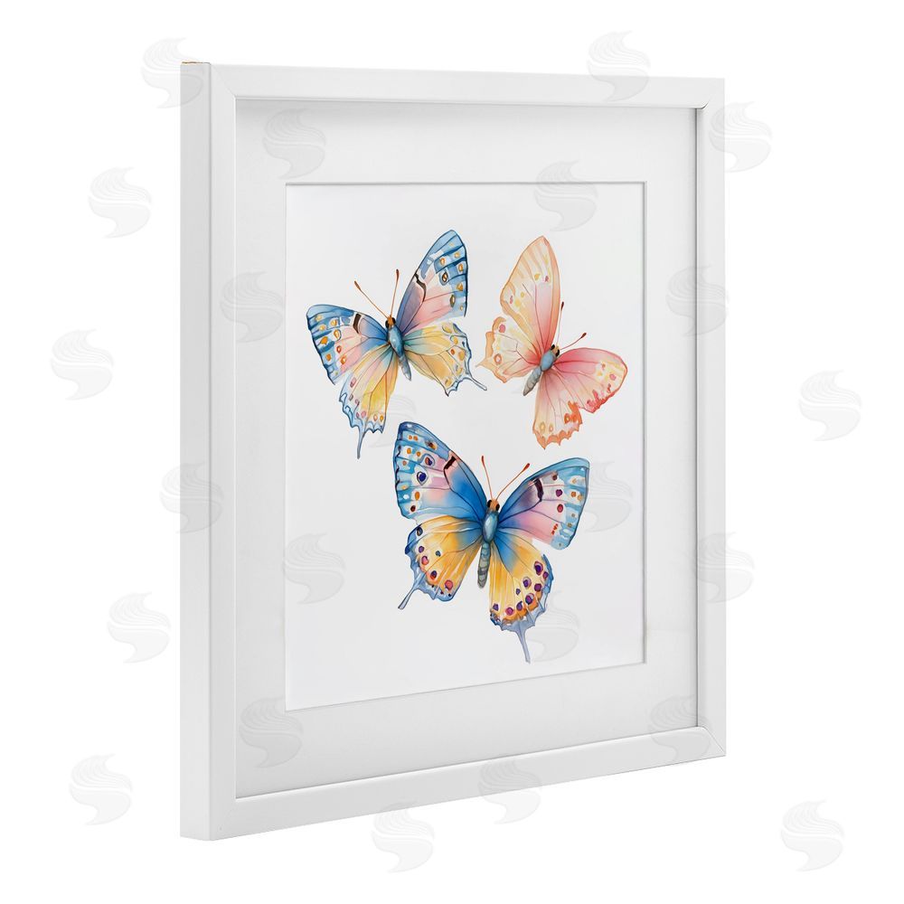 Creative Studio Whimsical Butterfly Trio White Framed Print Under Glass Wall Art