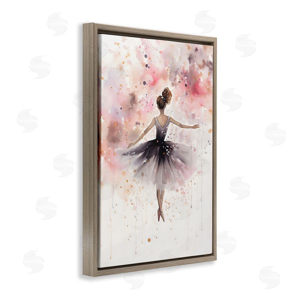 Creative Studio Watercolor Ballerina Atmosphere Brown Floating Frame Canvas Wall Art Print