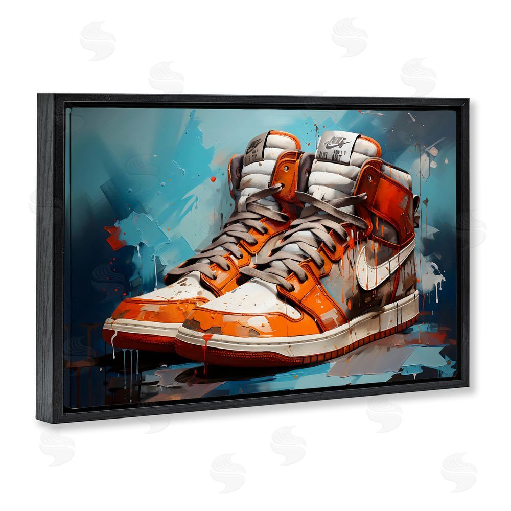 Creative Studio Red & White Sneakers Splash Black Floating Frame Canvas Wall Art Print