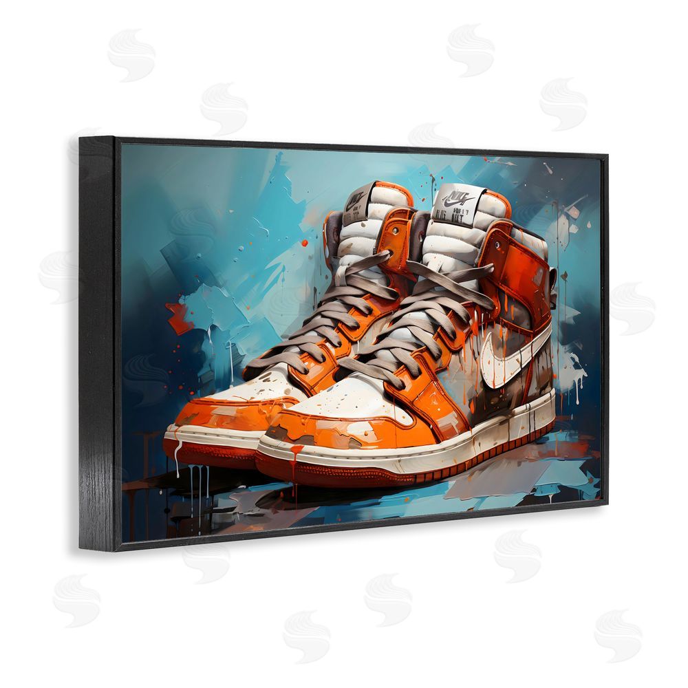 Creative Studio Red & White Sneakers Splash Black Framed Giclee Wall Art Print