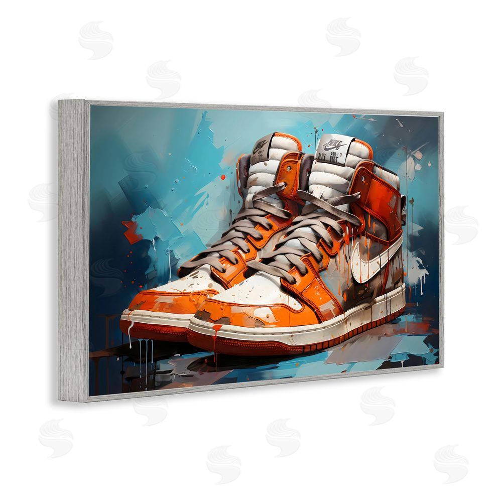 Creative Studio Red & White Sneakers Splash Gray Framed Giclee Wall Art Print