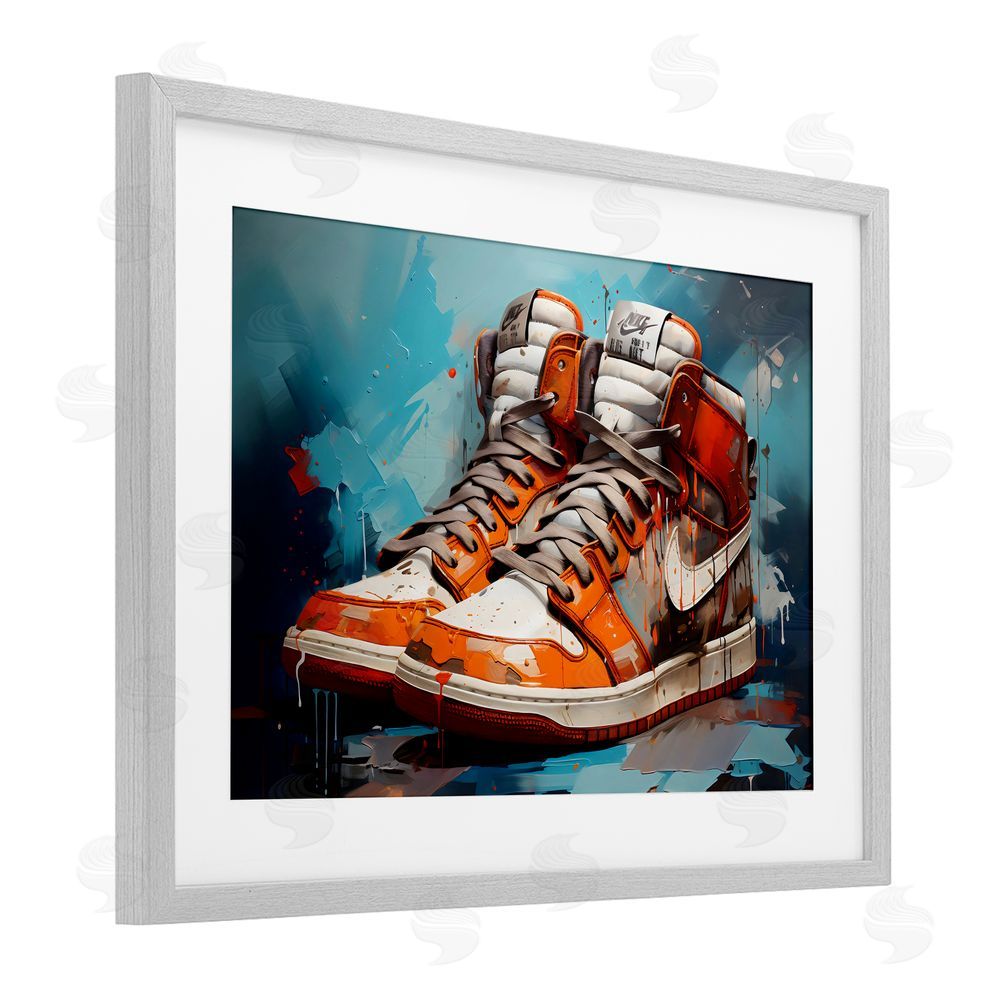 Creative Studio Red & White Sneakers Splash Gray Framed Print Under Glass Wall Art