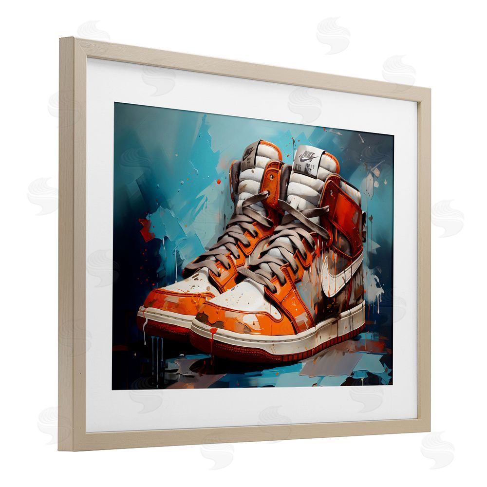 Creative Studio Red & White Sneakers Splash Brown Framed Print Under Glass Wall Art