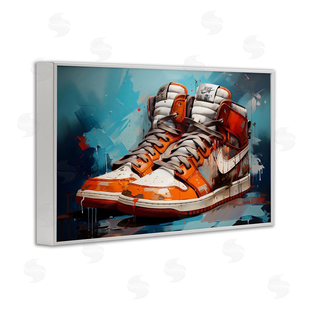 Creative Studio Red & White Sneakers Splash White Framed Giclee Wall Art Print