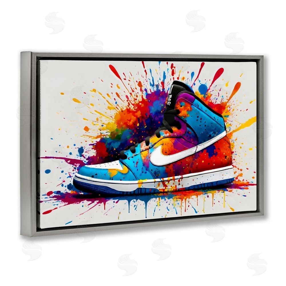 Creative Studio Centric Sneaker Splash Gray Floating Frame Canvas Wall Art Print