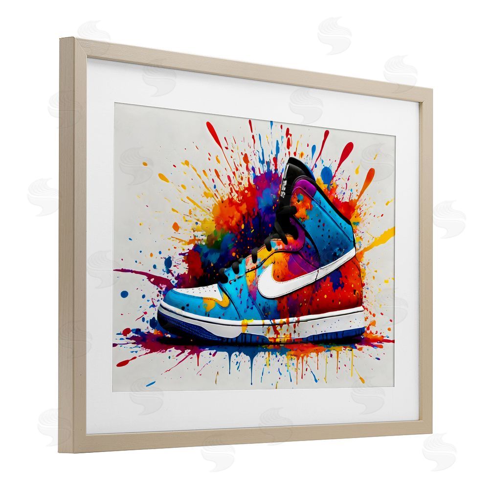 Creative Studio Centric Sneaker Splash Birch Framed Print Under Glass Wall Art