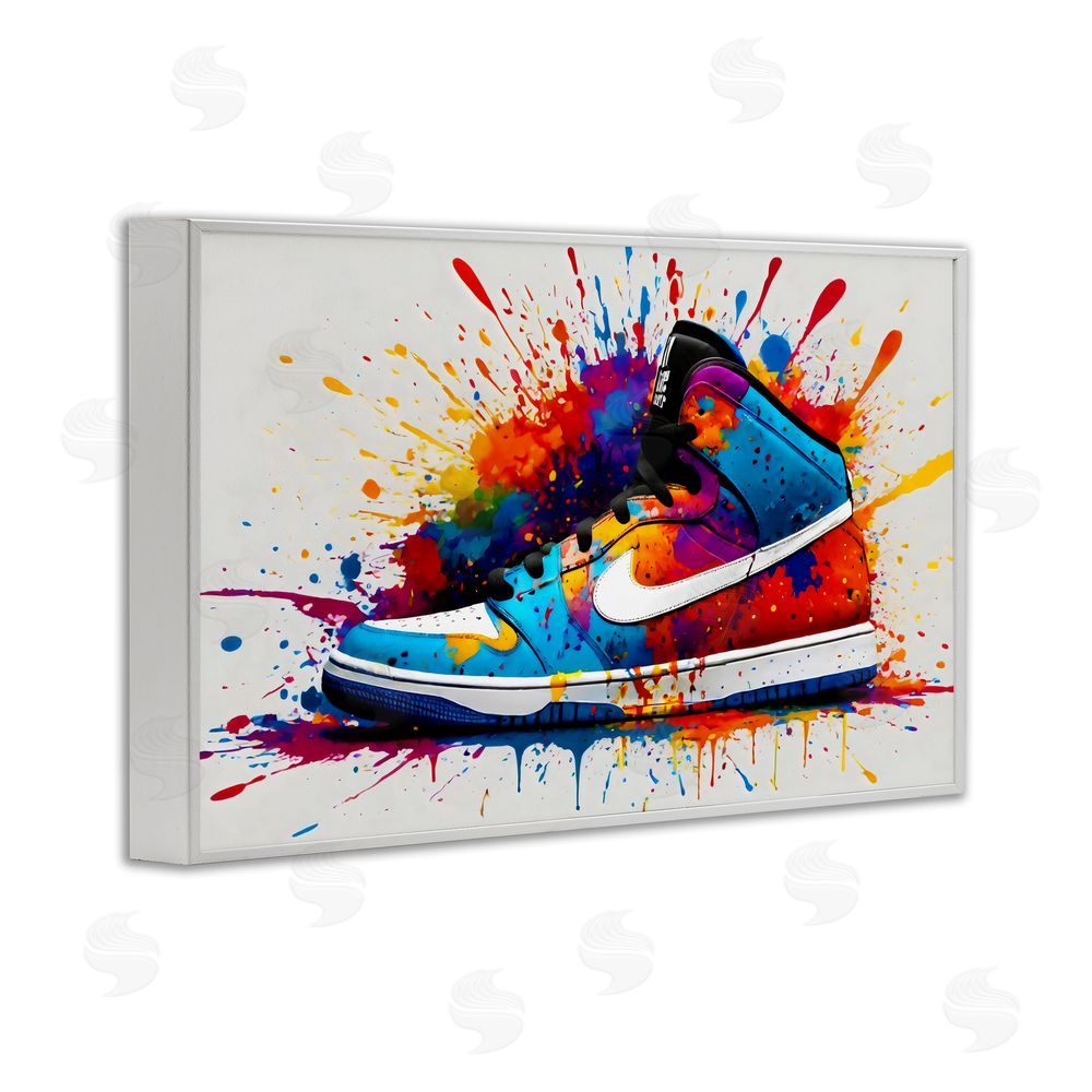 Creative Studio Centric Sneaker Splash White Framed Giclee Wall Art Print