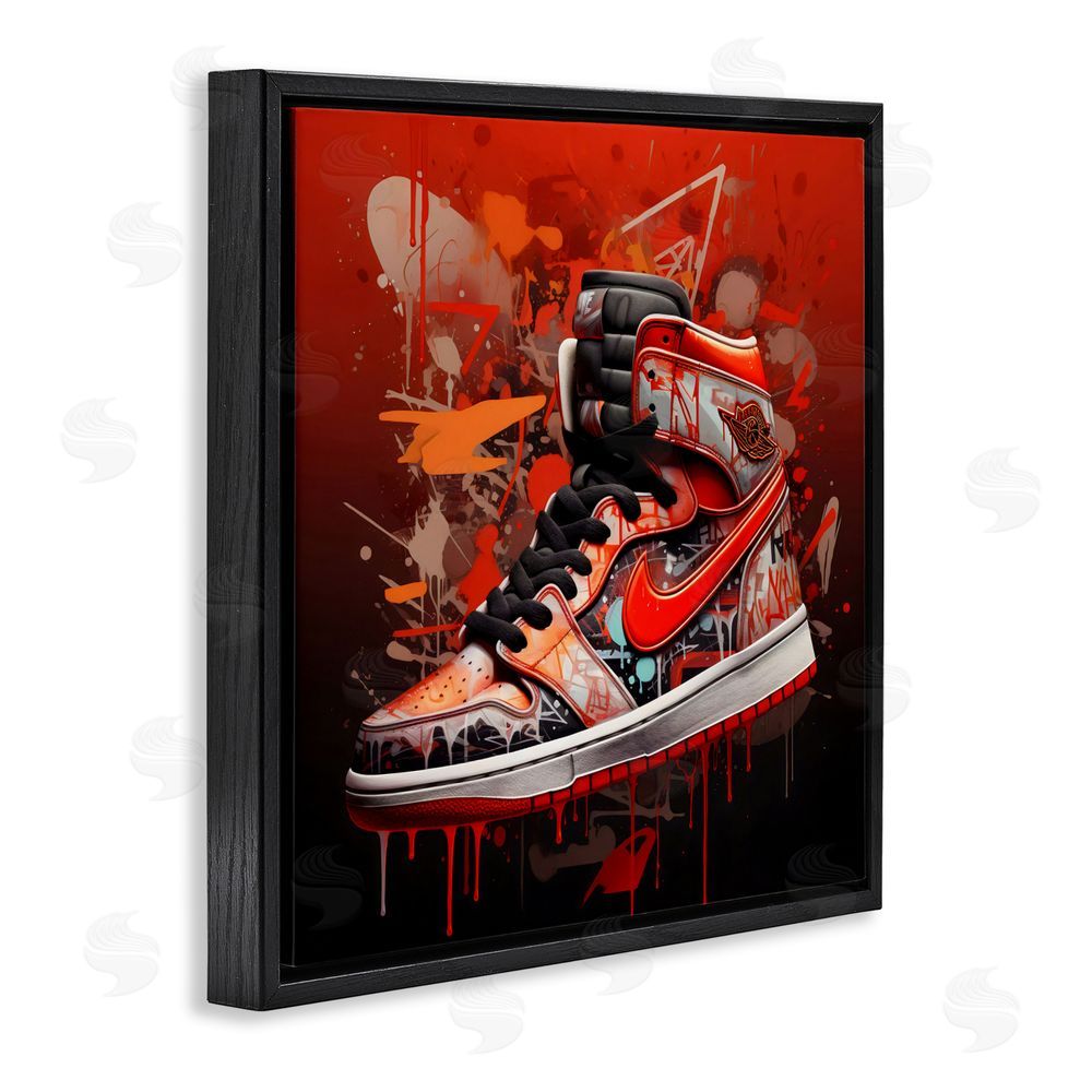 Creative Studio Shades Of Red Sneaker Black Floating Frame Canvas Wall Art Print