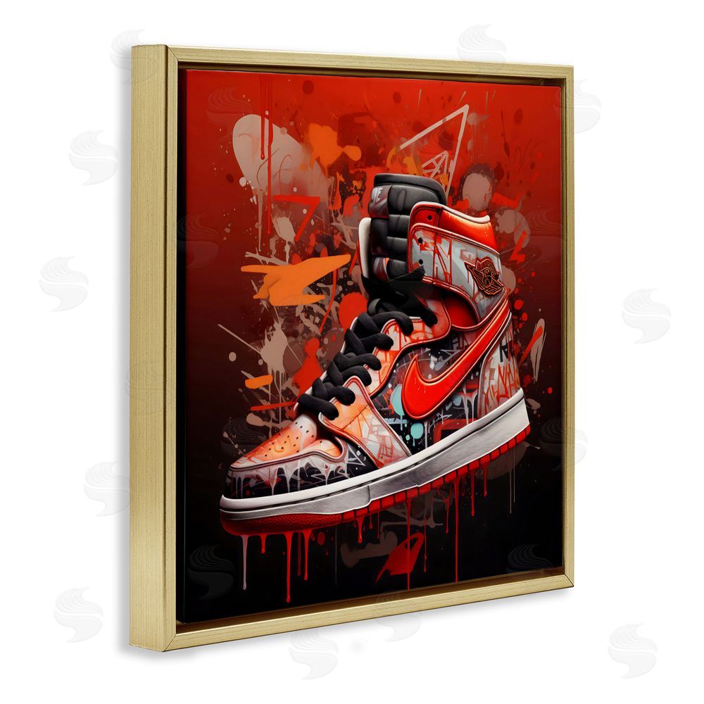 Creative Studio Shades Of Red Sneaker Gold Floating Frame Canvas Wall Art Print