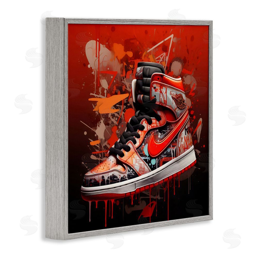 Creative Studio Shades Of Red Sneaker Gray Framed Giclee Wall Art Print