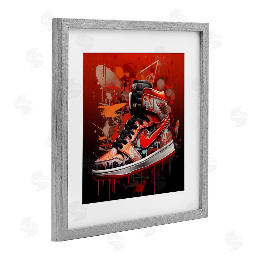 Creative Studio Shades Of Red Sneaker Gray Framed Print Under Glass Wall Art