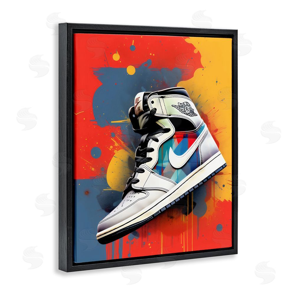 Creative Studio Shoe With Colorblock Background Black Floating Frame Canvas Wall Art Print