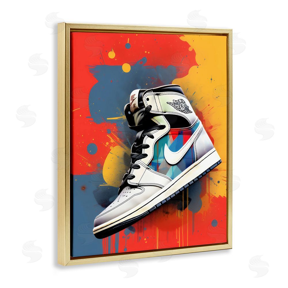 Creative Studio Shoe With Colorblock Background Gold Floating Frame Canvas Wall Art Print