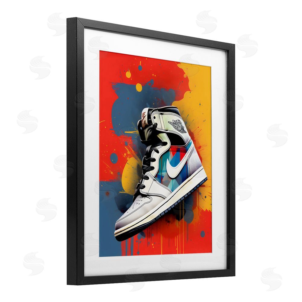 Creative Studio Shoe With Colorblock Background Black Framed Print Under Glass Wall Art