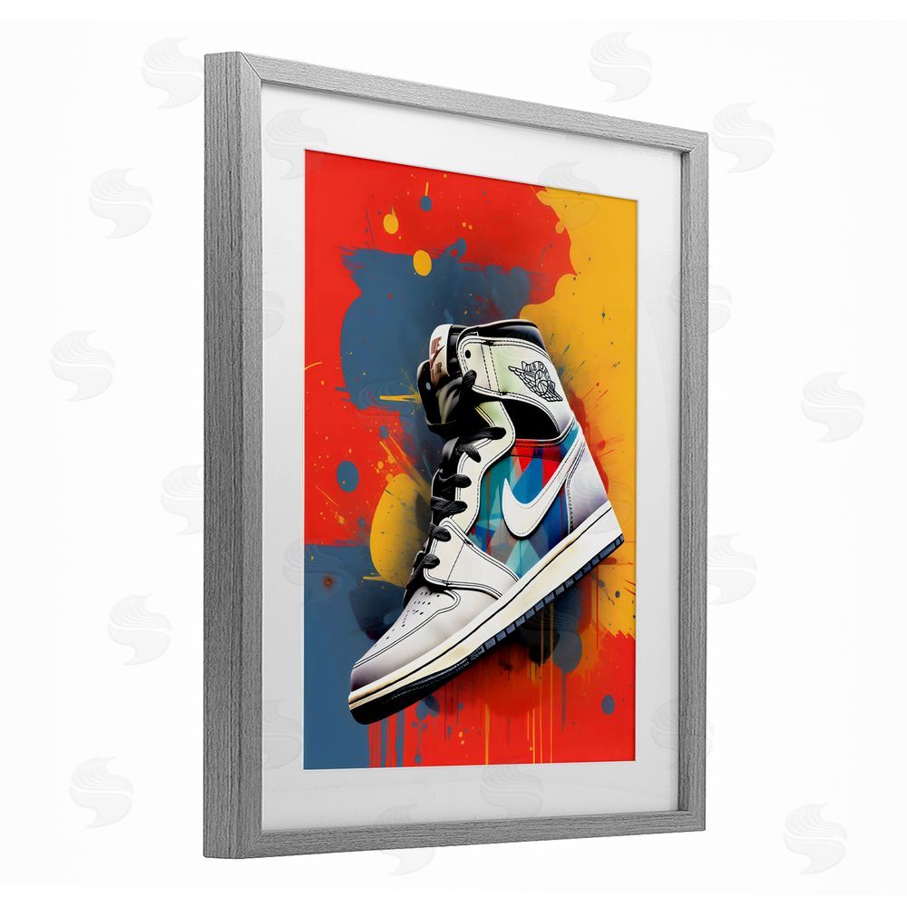 Creative Studio Shoe With Colorblock Background Gray Framed Print Under Glass Wall Art