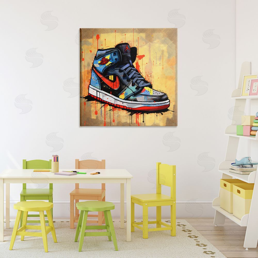 Creative Studio Sporty Sneaker Drips Stretched Canvas Wall Art Print in Room