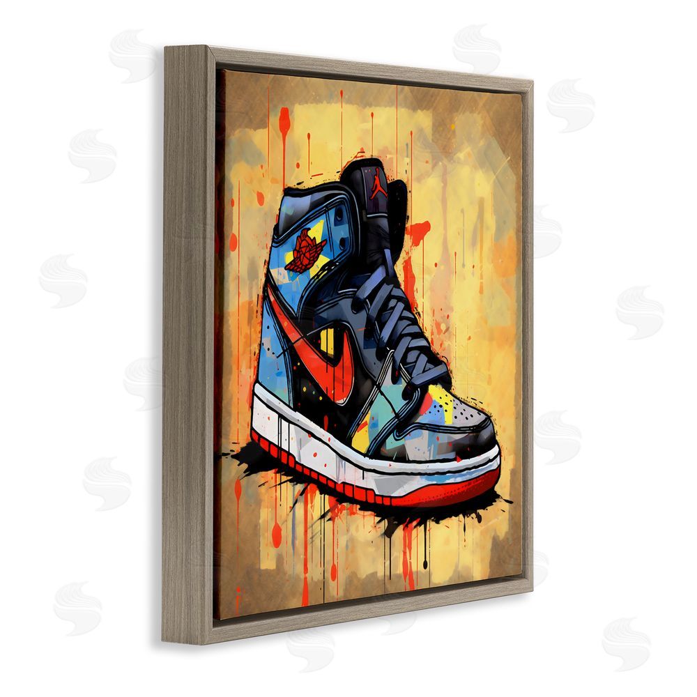 Creative Studio Sporty Sneaker Drips Brown Floating Frame Canvas Wall Art Print