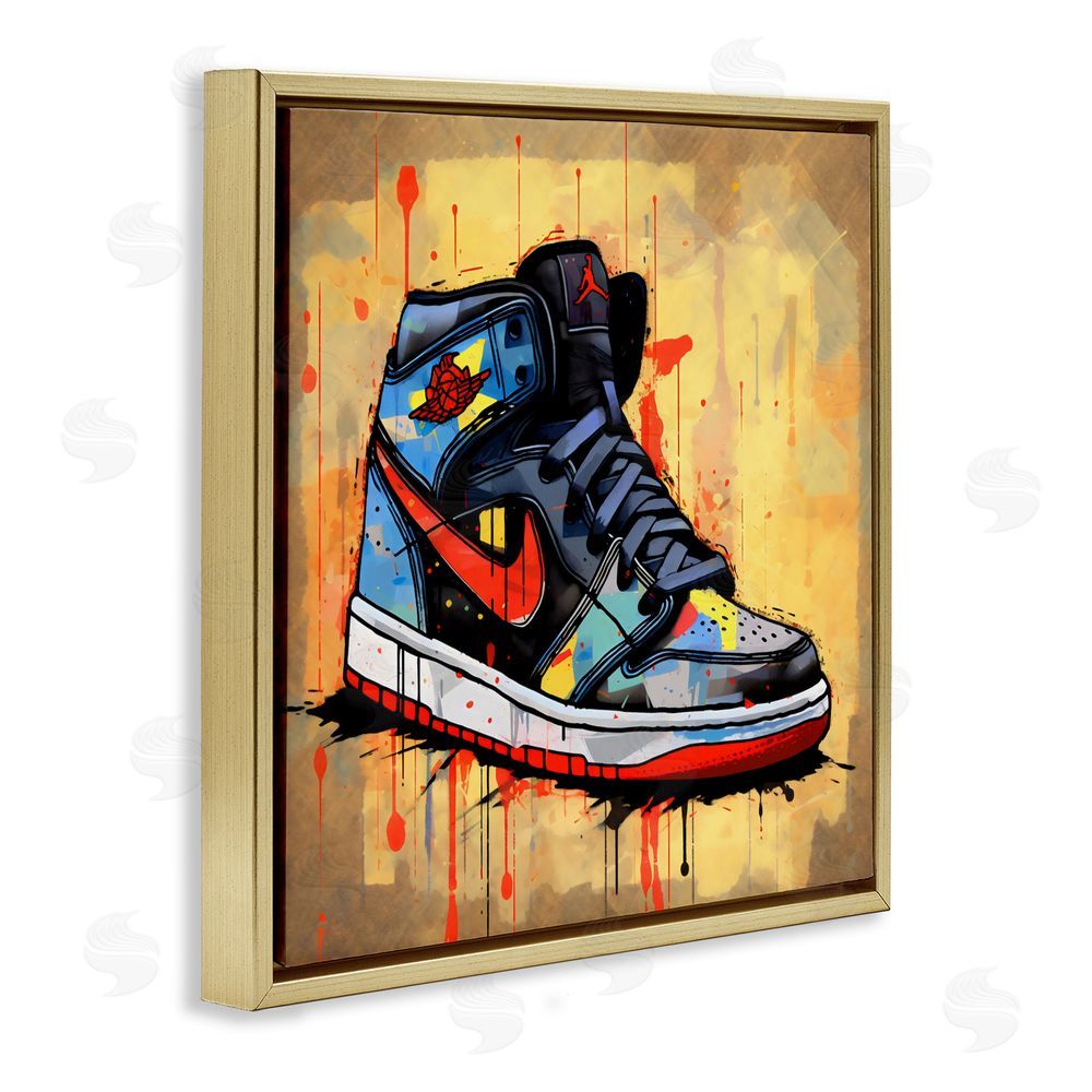 Creative Studio Sporty Sneaker Drips Gold Floating Frame Canvas Wall Art Print