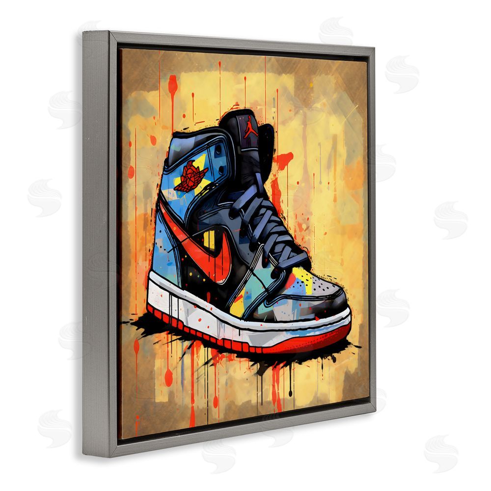 Creative Studio Sporty Sneaker Drips Gray Floating Frame Canvas Wall Art Print