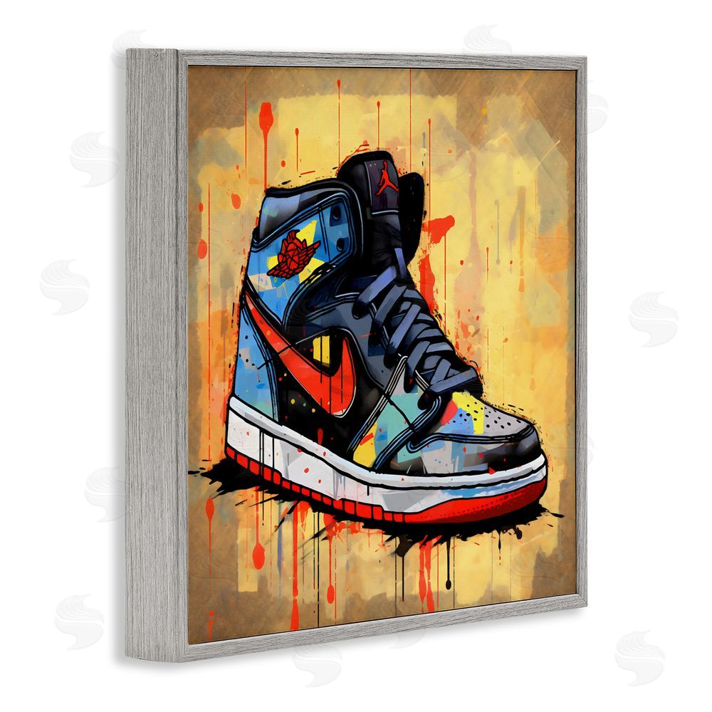 Creative Studio Sporty Sneaker Drips Gray Framed Giclee Wall Art Print