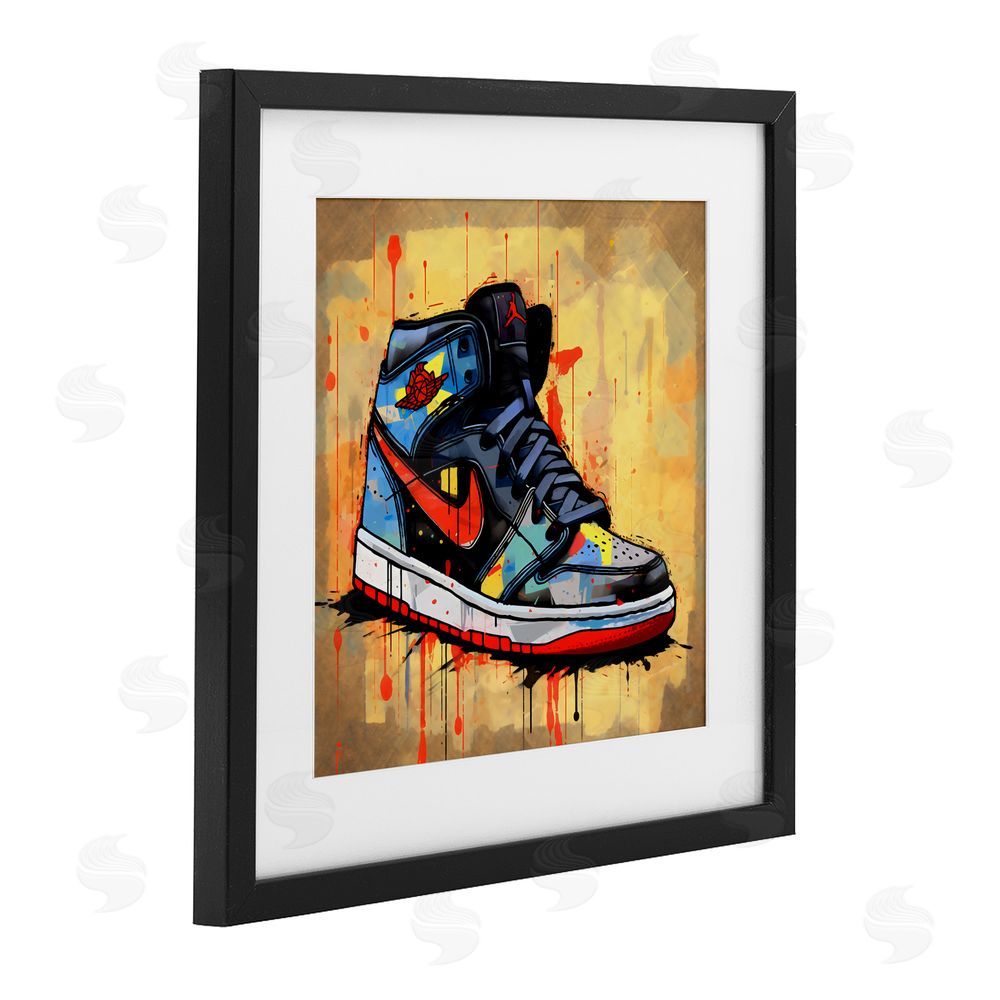 Creative Studio Sporty Sneaker Drips Black Framed Print Under Glass Wall Art