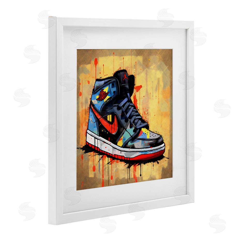 Creative Studio Sporty Sneaker Drips White Framed Print Under Glass Wall Art
