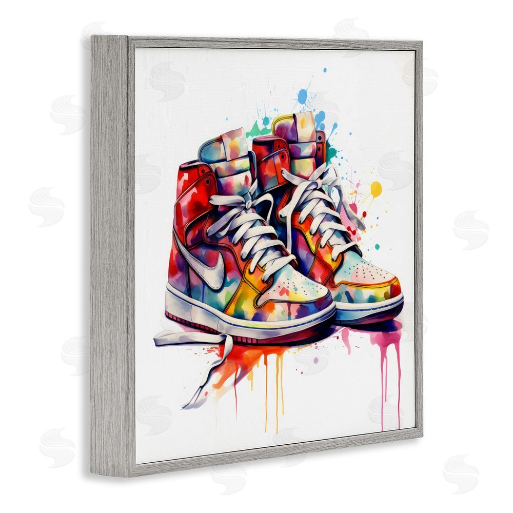 Creative Studio Sneakers with Watercolor Drip Gray Framed Giclee Wall Art Print