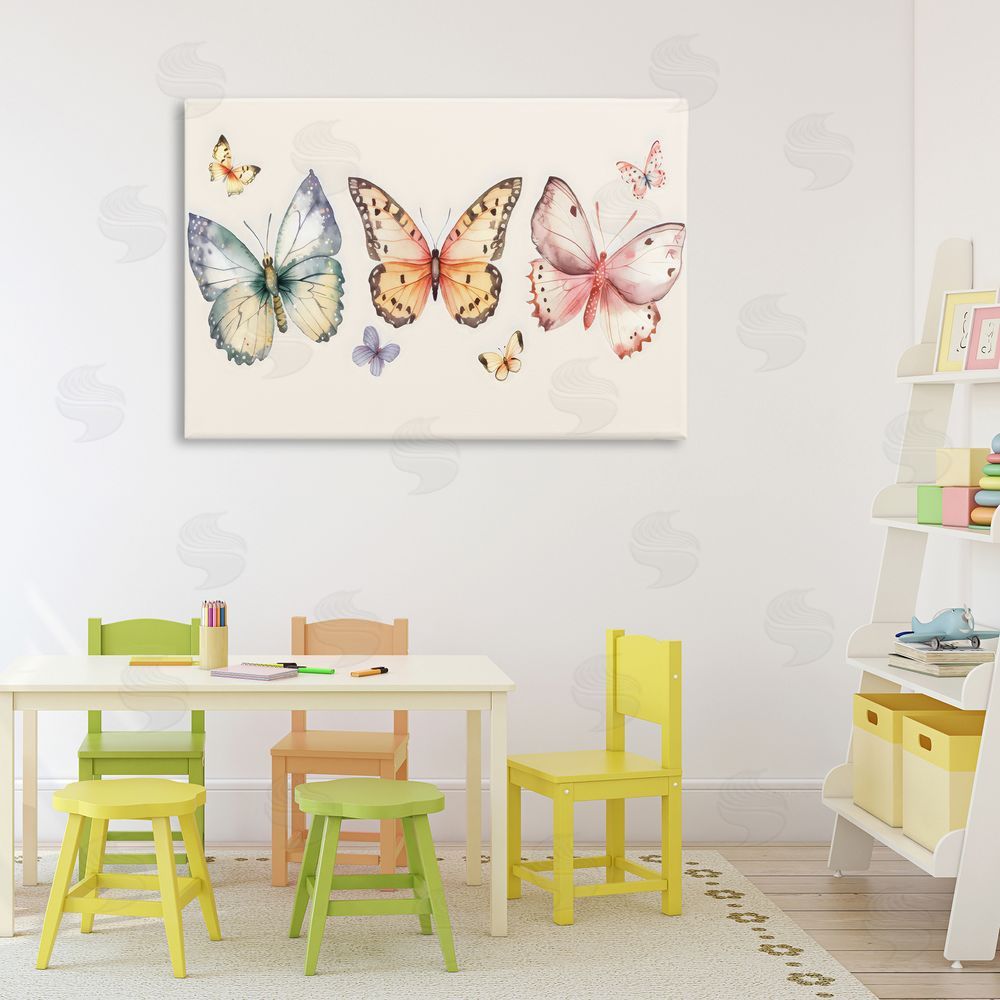 Creative Studio Graceful Butterfly Trio Stretched Canvas Wall Art in Room