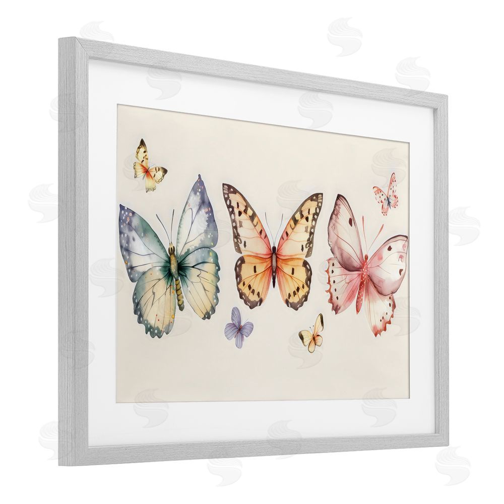 Creative Studio Graceful Butterfly Trio Gray Framed Print Under Glass with Mat Wall Art