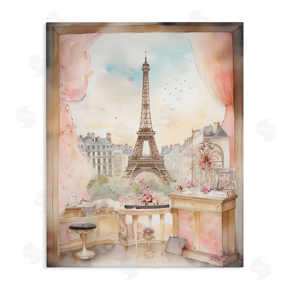 Creative Studio Eiffel Tower Window View Stretched Canvas Wall Art