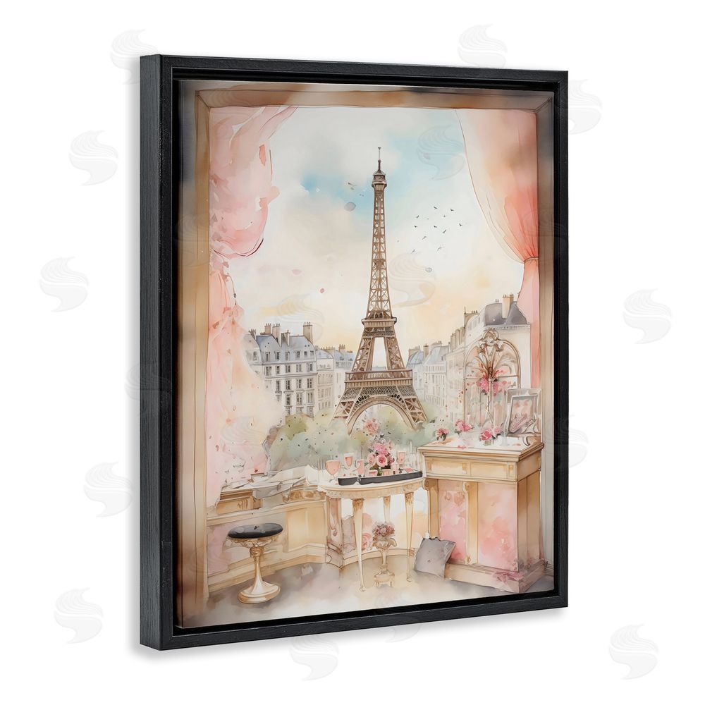 Creative Studio Eiffel Tower Window View Black Floating Frame Canvas Wall Art