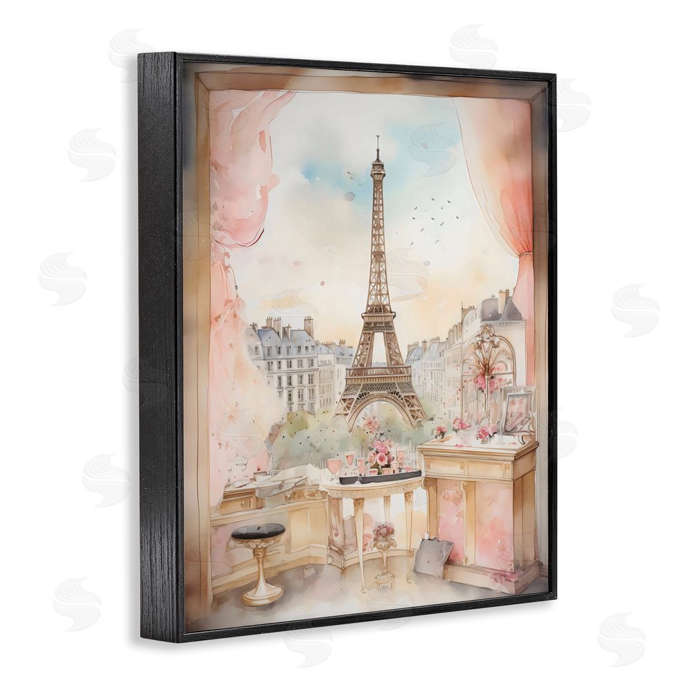 Creative Studio Eiffel Tower Window View Blacked Framed Giclee Wall Art Print