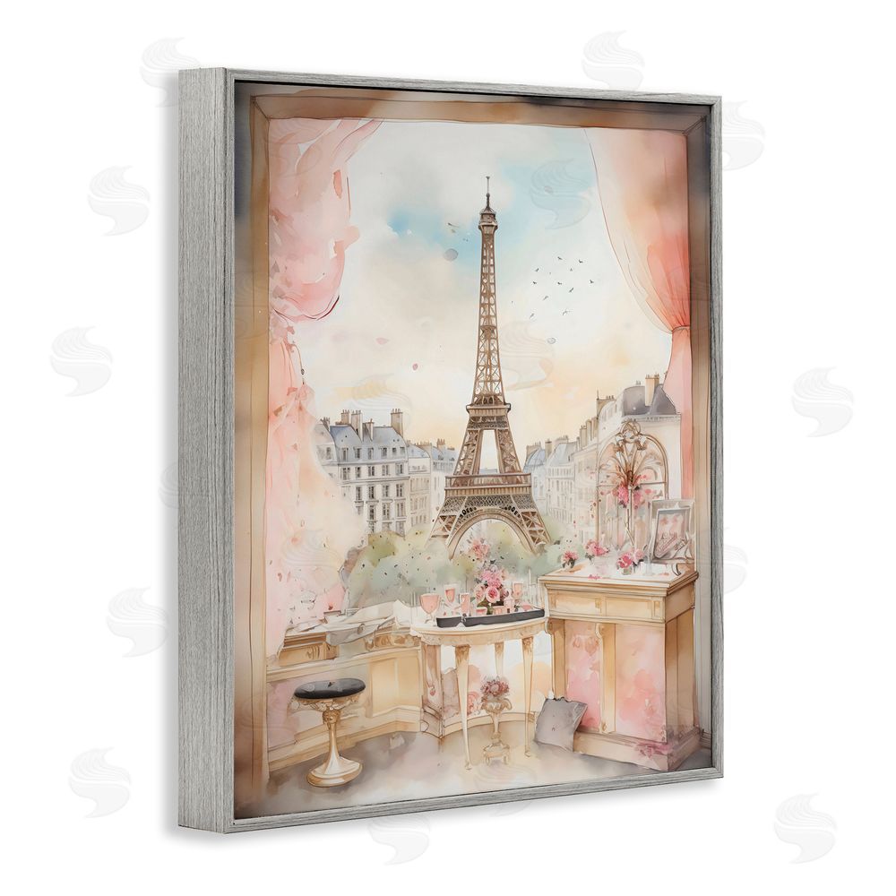 Creative Studio Eiffel Tower Window View Gray Framed Giclee Wall Art Print