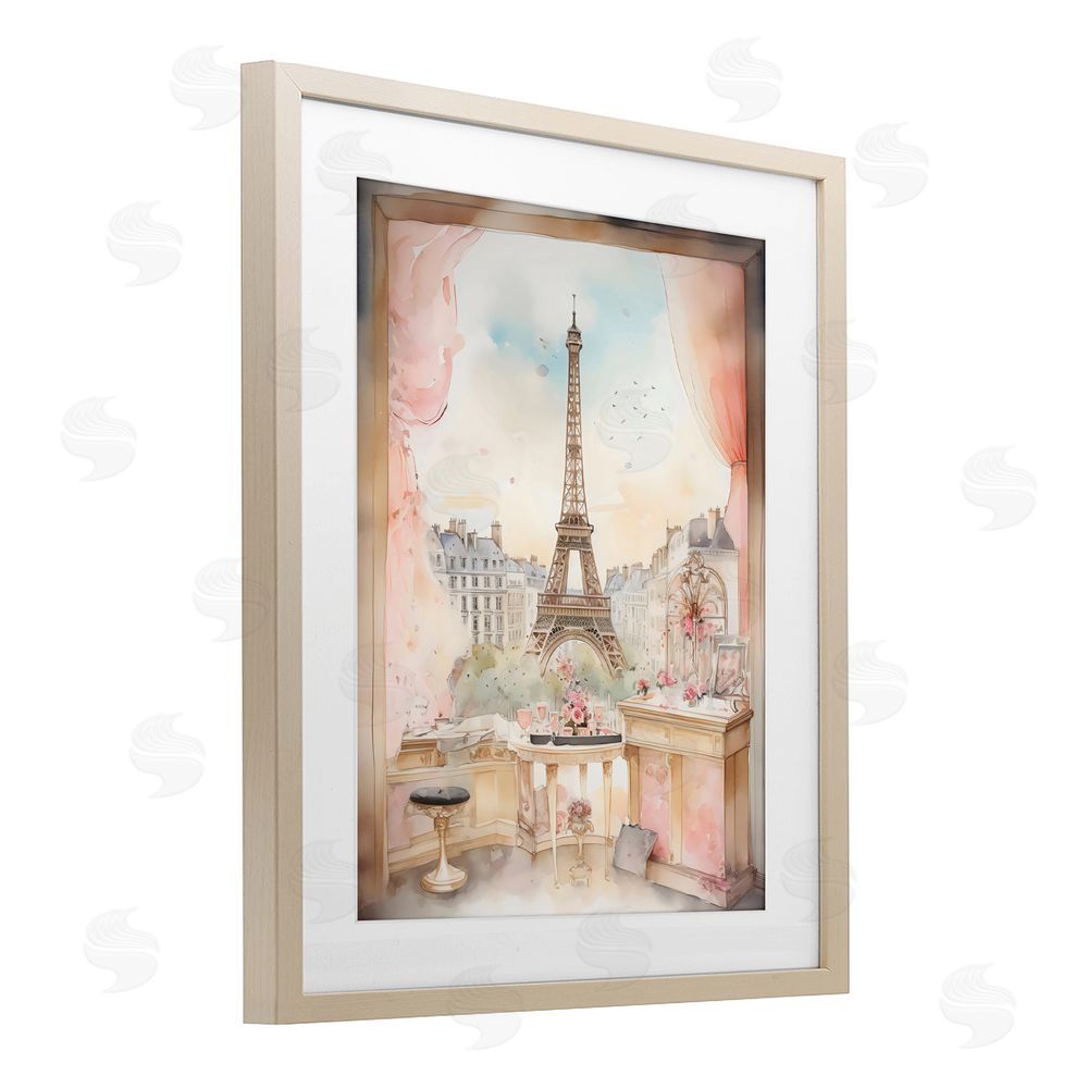 Creative Studio Eiffel Tower Window View Brown Framed Print Under Glass with Mat Wall Art