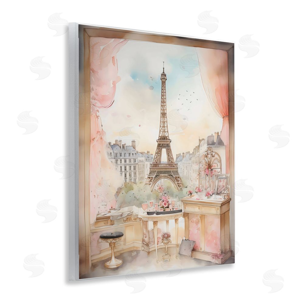 Creative Studio Eiffel Tower Window View Wooden Wall Plaque Art Print