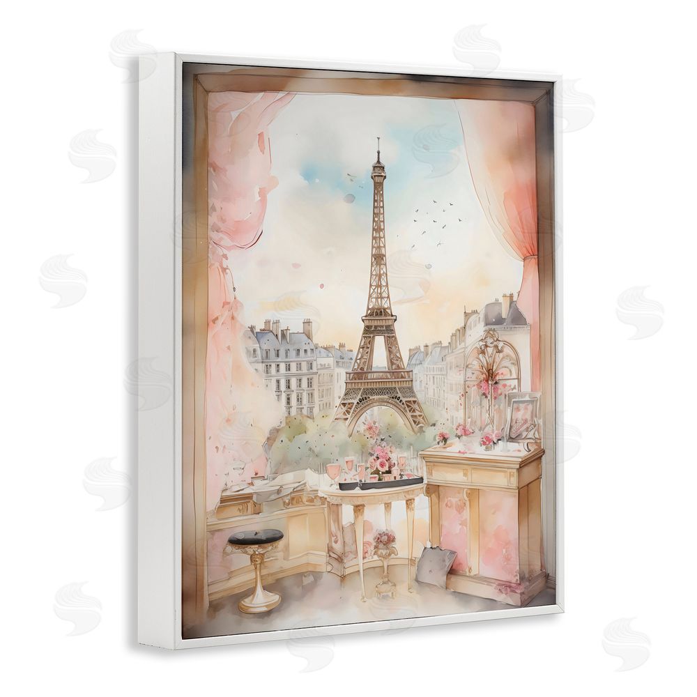 Creative Studio Eiffel Tower Window View White Framed Giclee Wall Art Print