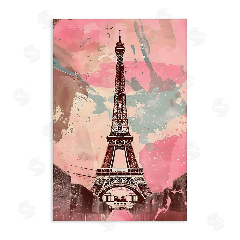 Creative Studio Parisian Tower Pink & Blue Stretched Canvas Wall Art Print