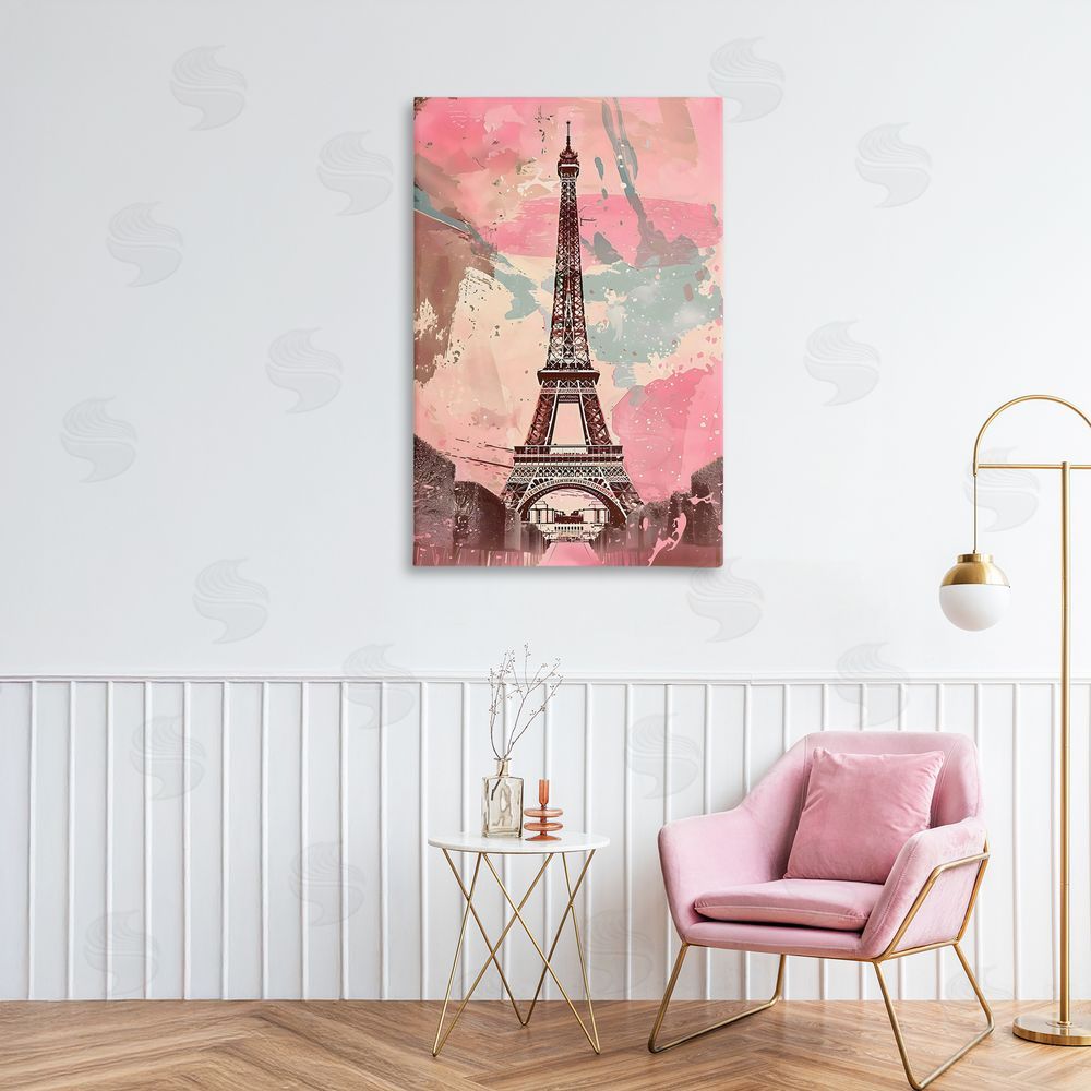 Creative Studio Parisian Tower Pink & Blue Stretched Canvas Wall Art Print in Room