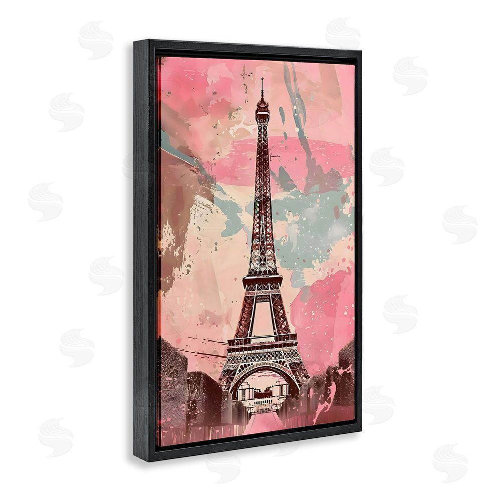 Creative Studio Parisian Tower Pink & Blue Black Floating Frame Canvas Wall Art Print